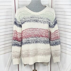 Zara Fuzzy Stripe Chunky Knit Sweater Cream Multi Small Retro Basic